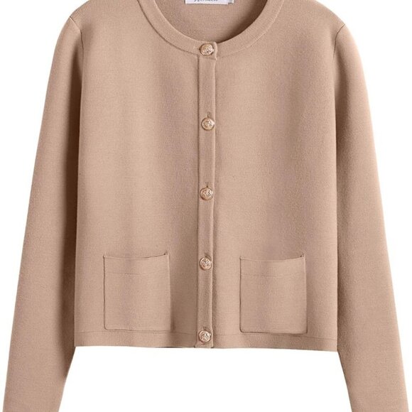 Women's Striped Cropped Cardigan Khaki Size Medium - Picture 9 of 9